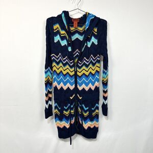 Missoni for Target Sweater Womens Small Zig Zag Knit Long Line Zip Cardigan Hood